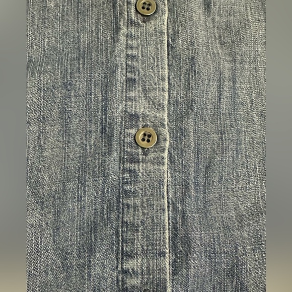 Eileen Fisher Blue Chambray Denim Asymmetrical Long Sleeve Shirt - Picture 12 of 14
